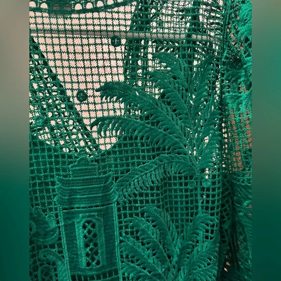 Like New House of Harlow 1960 Dress Morada boa Guipure emerald green lace sz Sm - Picture 7 of 12